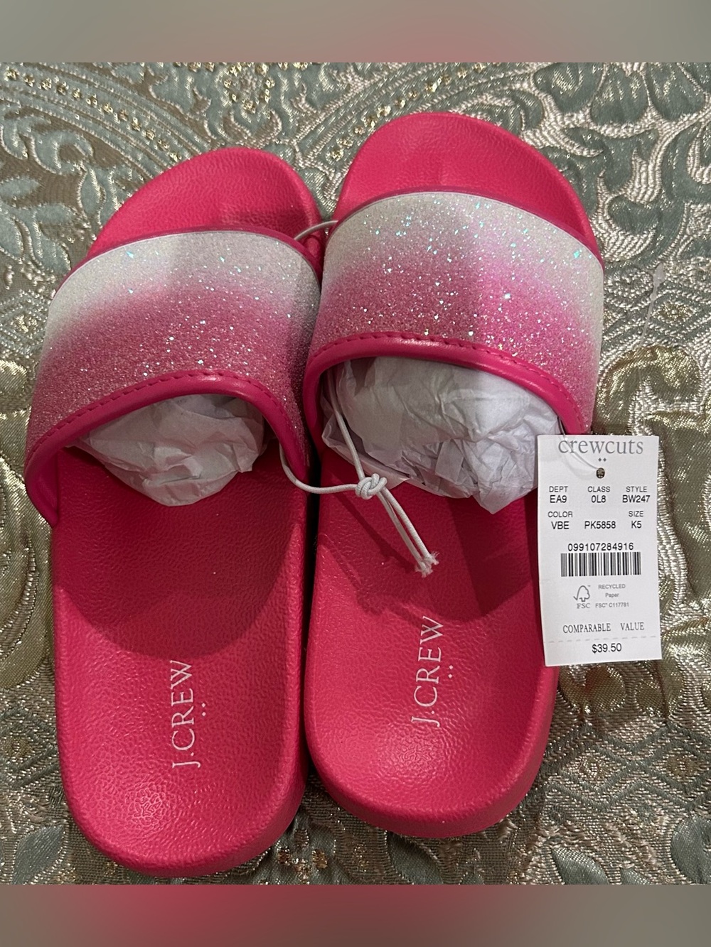 J. Crew kid’s Hot Pink Slide Sandals with Glitter Ombre Strap